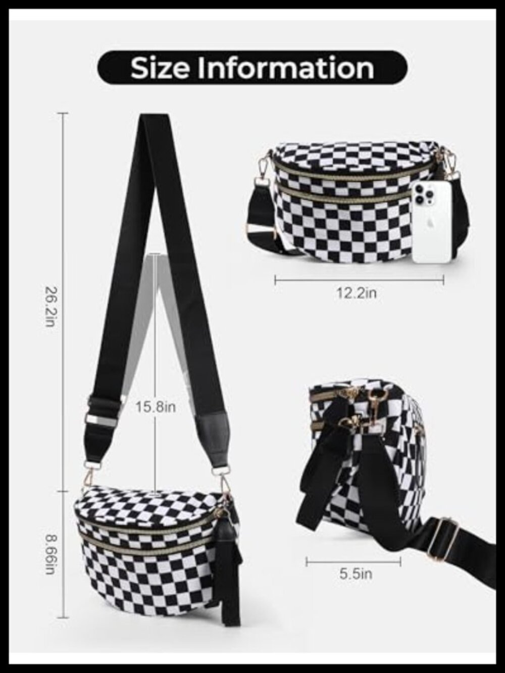 Nylon Checkered Crossbody Bum Bag Sling Fanny Pack Adjustable Strap - Picture 3 of 6